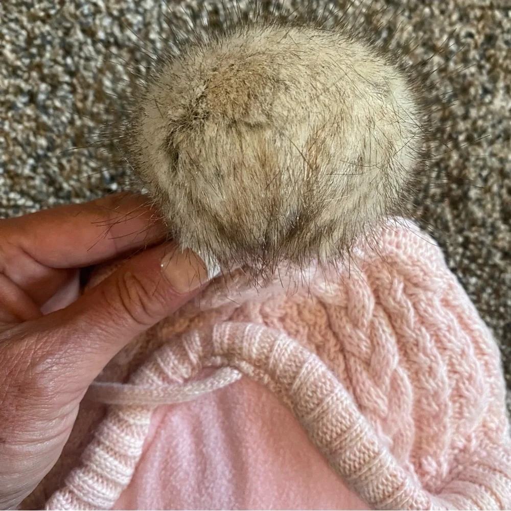 NEW! Baby Beanie Hat Infant Earflap Cap with Pom Pom Polyester Lined Pink